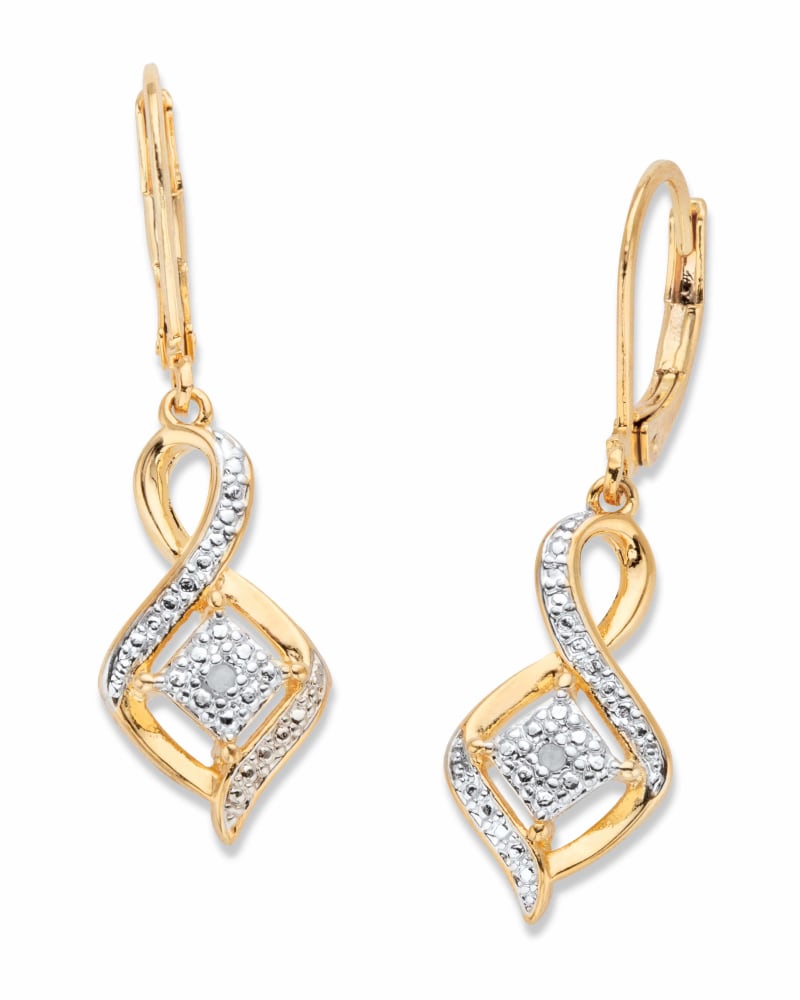 Front of a size One Size Diamond Accent Gold-Plated Cluster Bypass Drop Earrings 1.5" in White by PalmBeach Jewelry. | dia_product_style_image_id:286440
